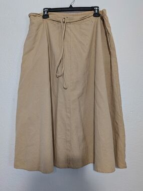 Vintage Leo Narducci Tan Maxi Skirt with Drawstring Waist  Side Pockets Size 14